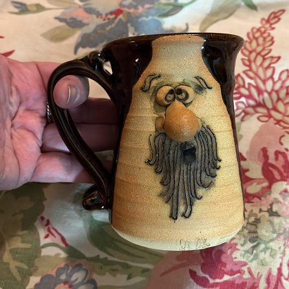 Vtg '74 PETER PETRIE Ugly-Face Pottery Mug Glazed Brown Bearded Man 3D Eye Nose - Picture 2 of 12